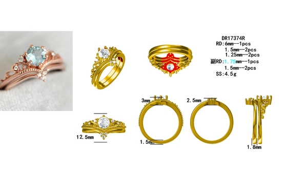 Gevoelig de Vormaquamarijn Ring Women Jewelry van S925 Rose Gold Plated Natural Round