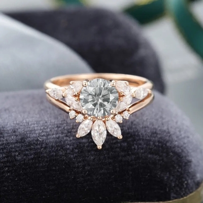 925 de Zilveren Ring van Juwelenmoissanite Ring Rose Gold Gray Moissanite Engagement Ring Set Marquise Cut Bridal