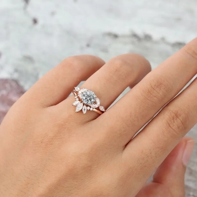 925 de Zilveren Ring van Juwelenmoissanite Ring Rose Gold Gray Moissanite Engagement Ring Set Marquise Cut Bridal