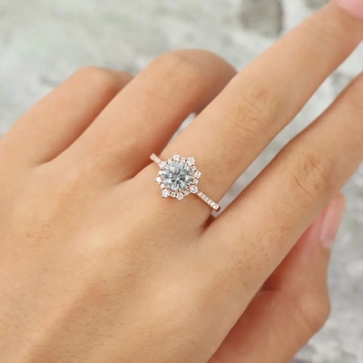 925 Zilveren Uitstekende Rose Gold Halo Gray Moissanite-Rings1ct Moissanite Verjaardag Ring Wedding Ring