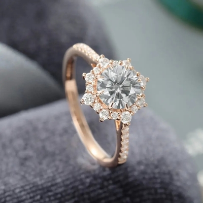 925 Zilveren Uitstekende Rose Gold Halo Gray Moissanite-Rings1ct Moissanite Verjaardag Ring Wedding Ring
