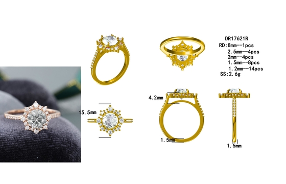 925 Zilveren Uitstekende Rose Gold Halo Gray Moissanite-Rings1ct Moissanite Verjaardag Ring Wedding Ring