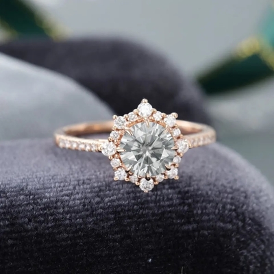 925 Zilveren Uitstekende Rose Gold Halo Gray Moissanite-Rings1ct Moissanite Verjaardag Ring Wedding Ring
