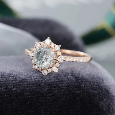 925 Zilveren Uitstekende Rose Gold Halo Gray Moissanite-Rings1ct Moissanite Verjaardag Ring Wedding Ring