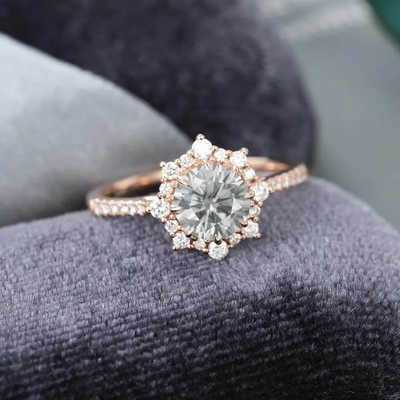 925 Zilveren Uitstekende Rose Gold Halo Gray Moissanite-Rings1ct Moissanite Verjaardag Ring Wedding Ring