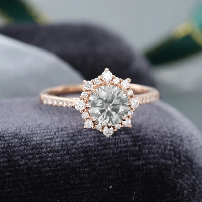 925 Zilveren Uitstekende Rose Gold Halo Gray Moissanite-Rings1ct Moissanite Verjaardag Ring Wedding Ring