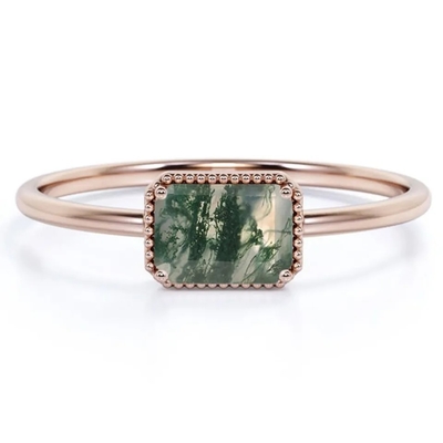 De uitstekende van de Juwelen Groene Moss Agate Raw Ring Fine van S925 Sterling Silver Rose Gold Plated Juwelen van de de Kwaliteitsfabriek