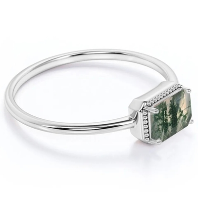De uitstekende van de Juwelen Groene Moss Agate Raw Ring Fine van S925 Sterling Silver Rose Gold Plated Juwelen van de de Kwaliteitsfabriek