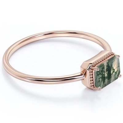 De uitstekende van de Juwelen Groene Moss Agate Raw Ring Fine van S925 Sterling Silver Rose Gold Plated Juwelen van de de Kwaliteitsfabriek