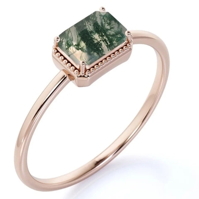 De uitstekende van de Juwelen Groene Moss Agate Raw Ring Fine van S925 Sterling Silver Rose Gold Plated Juwelen van de de Kwaliteitsfabriek
