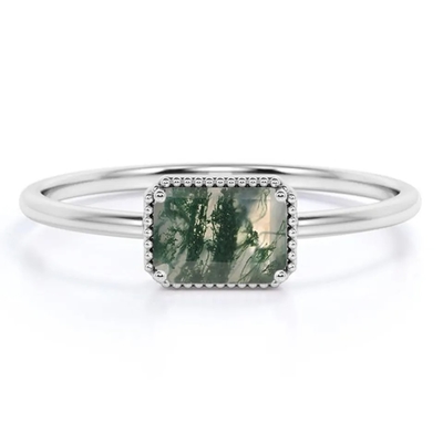 De uitstekende van de Juwelen Groene Moss Agate Raw Ring Fine van S925 Sterling Silver Rose Gold Plated Juwelen van de de Kwaliteitsfabriek