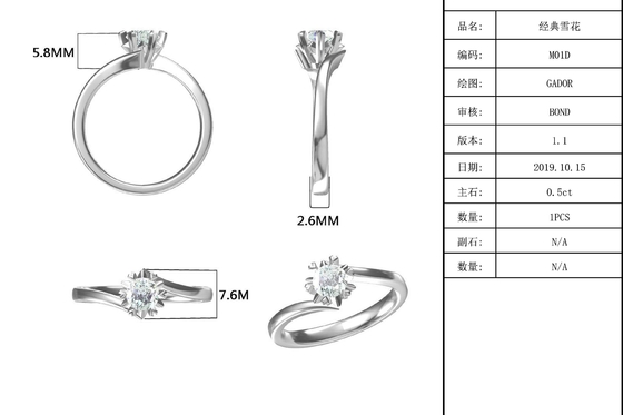 Dame 9k om 7.5mm Moissanite Zilveren Ring Open Fashion Grandeur Jewelry