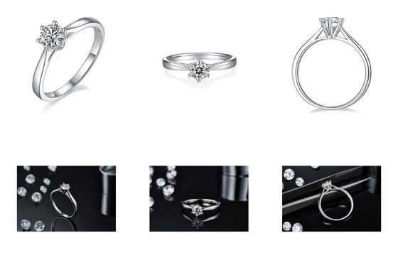 Minimalistische Huwelijksjuwelen 9K Zilveren Ring Round Cut White Moissanite CZ