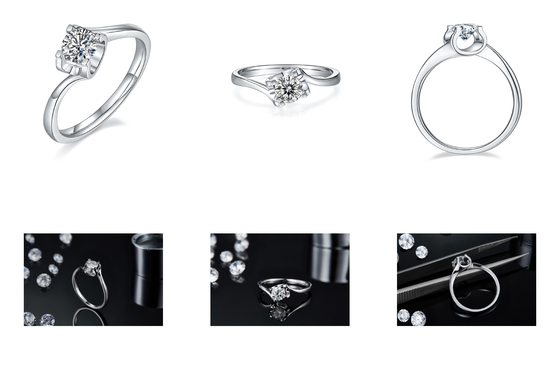 RD 4MM Trapezoïdale Witte van de Ringscz van Moissanite 9K Zilveren Minimalistische het Huwelijksjuwelen