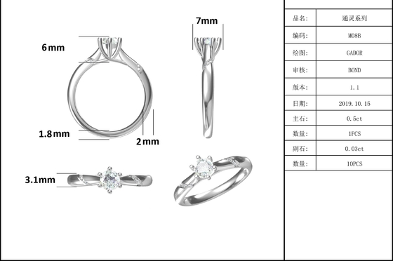 Witte 925 Sterling Silver Custom Moissanite Ring Overeenkomst