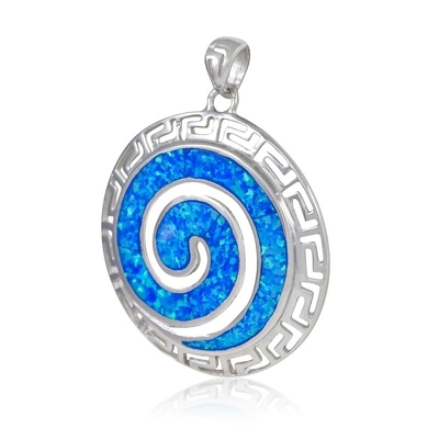 925 Sterling Silver Hawaiian Blue Fire Opal Greek Key Meander Meandros Spiraalvormig Crystal Pendant