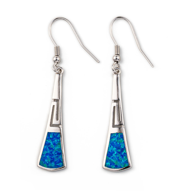 925 met Griekse de Meander Zeer belangrijke Oorringen 925 van Sterling Silver Blue Retro Opal met Sterling Silver
