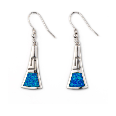 925 met Griekse de Meander Zeer belangrijke Oorringen 925 van Sterling Silver Blue Retro Opal met Sterling Silver