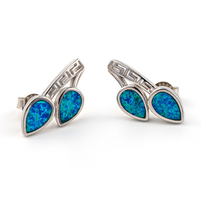 925 met Sterling Silver Greek Zeer belangrijk Natuurlijk Blauw Garnet Stud Meander Opal   Oorringen voor Vrouwen