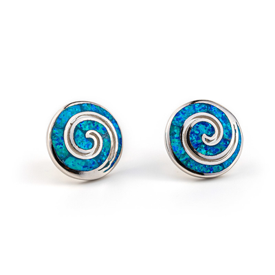 925 met Sterling Silver Greek Zeer belangrijk Natuurlijk Blauw Garnet Stud Meander Opal   Oorringen voor Vrouwen