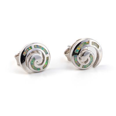925 met het Zeer belangrijke Blauw van Sterling Silver Vintage Greek   Oorringen van de meander de Opalen Spiraalvormige Nagel voor Vrouwen
