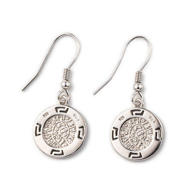 925 met het Zeer belangrijke Blauw van Sterling Silver Greek   Schijf van meander bengelt de Opalen Phaistos Vrouwenoorringen