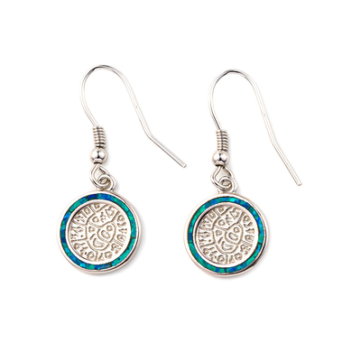 925 met het Zeer belangrijke Blauw van Sterling Silver Greek   Schijf van meander bengelt de Opalen Phaistos Vrouwenoorringen