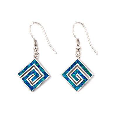925 met Sterling Silver Greek Zeer belangrijk Natuurlijk Blauw Garnet Stud Meander Opal   Oorringen voor Vrouwen