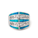 925 met het Zeer belangrijke Blauw van Sterling Silver Greek   Oorringen van de meander de Opalen Spiraalvormige Overeenkomst voor Vrouwen