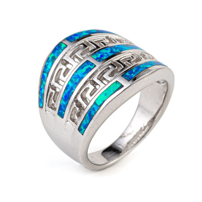 925 met het Zeer belangrijke Blauw van Sterling Silver Greek   Oorringen van de meander de Opalen Spiraalvormige Overeenkomst voor Vrouwen