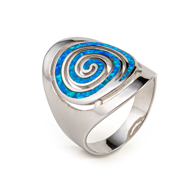 925 met het Zeer belangrijke Blauw van Sterling Silver Greek   Oorringen van de meander de Opalen Spiraalvormige Overeenkomst voor Vrouwen