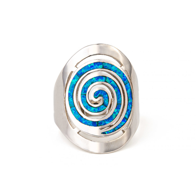 925 met het Zeer belangrijke Blauw van Sterling Silver Greek   Oorringen van de meander de Opalen Spiraalvormige Overeenkomst voor Vrouwen