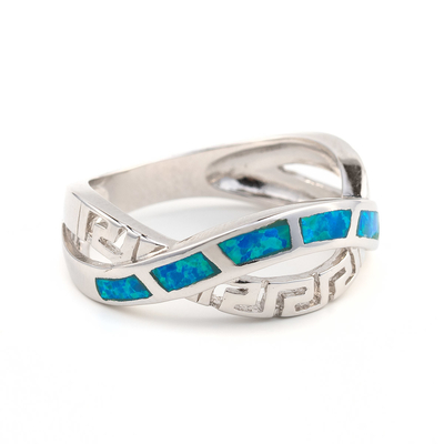 925 met het Zeer belangrijke Natuurlijke Blauw van Sterling Silver Greek   Meander Opalen Ring Real Fire Opal Jewelry