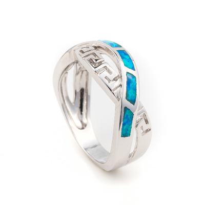 925 met het Zeer belangrijke Natuurlijke Blauw van Sterling Silver Greek   Meander Opalen Ring Real Fire Opal Jewelry