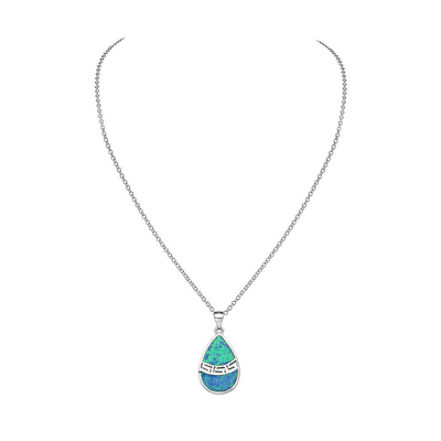 25 Sterling Silver Blauwe Gesimuleerde Opal Greek Key Meander Meandros Spiraalvormige Tegenhangerhalsband