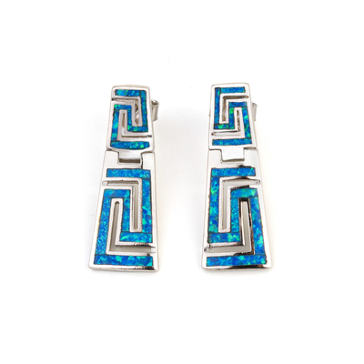 925 met Sterling Silver Greek Zeer belangrijk Natuurlijk Blauw Garnet Stud Meander Opal   Oorringen voor Vrouwen