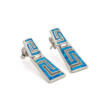 925 met Sterling Silver Greek Zeer belangrijk Natuurlijk Blauw Garnet Stud Meander Opal   Oorringen voor Vrouwen