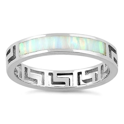 925 met het Patroon van Sterling Silver Greek Inifinity   Ring Ruw Opal Jewelry van de laboratorium de Opalen Band