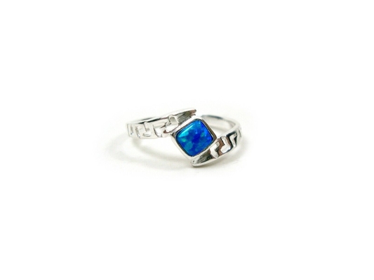 Sterling Sliver 925 de Oude Griekse Regenboog Blauw Opal Engagement Ring van de Meander Zeer belangrijke Moderne Brand