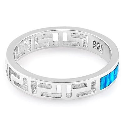 Sterling Sliver 925 het Oude Griekse Ontwerp Blauw Opal Ring For Women van de Meander Zeer belangrijke Moderne Golf