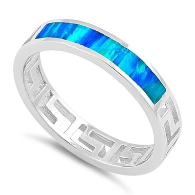 Sterling Sliver 925 het Oude Griekse Ontwerp Blauw Opal Ring For Women van de Meander Zeer belangrijke Moderne Golf