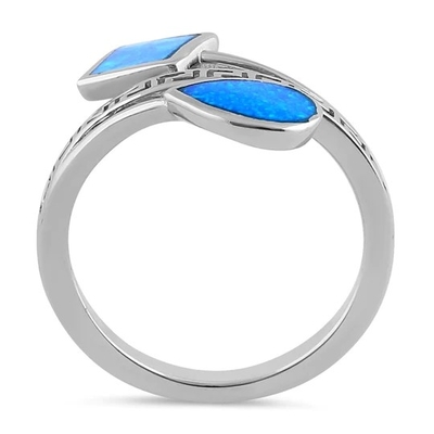 Sterling Sliver 925 het Oude Griekse Ontwerp Blauw Opal Ring For Women van de Meander Zeer belangrijke Moderne Golf