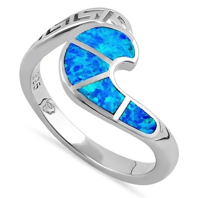Sterling Sliver 925 het Oude Griekse Ontwerp Blauw Opal Ring For Women van de Meander Zeer belangrijke Moderne Golf