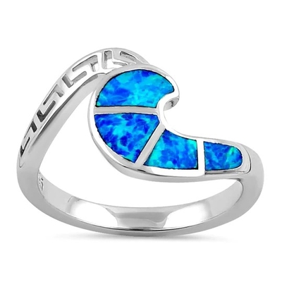 Sterling Sliver 925 het Oude Griekse Ontwerp Blauw Opal Ring For Women van de Meander Zeer belangrijke Moderne Golf