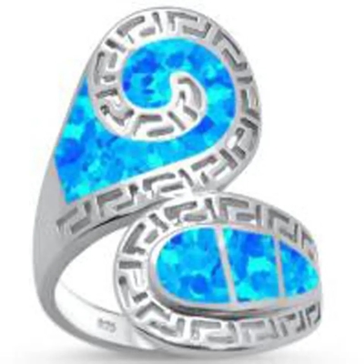 De blauwe Stevige 925 Sterling Silver Ring Blue Opal Juwelen van Opal Greek Key Design Wraparound voor Mensen