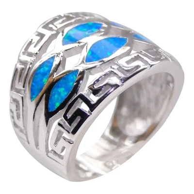 De blauwe Stevige 925 Sterling Silver Ring Blue Opal Juwelen van Opal Greek Key Design Wraparound voor Mensen