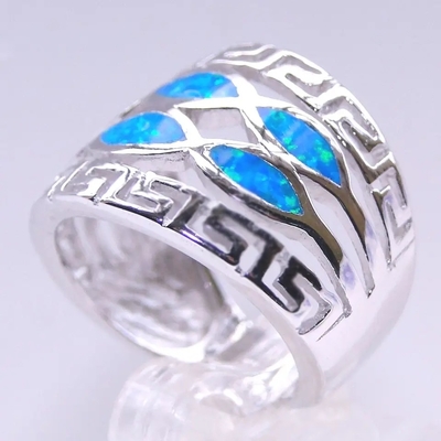 De blauwe Stevige 925 Sterling Silver Ring Blue Opal Juwelen van Opal Greek Key Design Wraparound voor Mensen