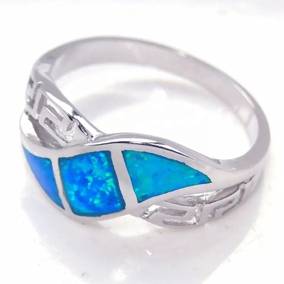 Blauw Opal Greek Key Design Wraparound 925 Sterling Silver Ring Handmade Opal-Juwelen voor Vrouwen