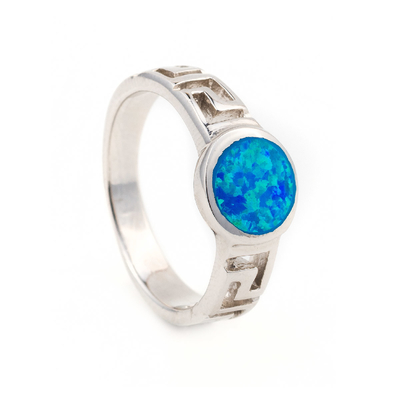 Blauw Opal Greek Key Design Wraparound 925 Sterling Silver Ring Handmade Opal-Juwelen voor Vrouwen