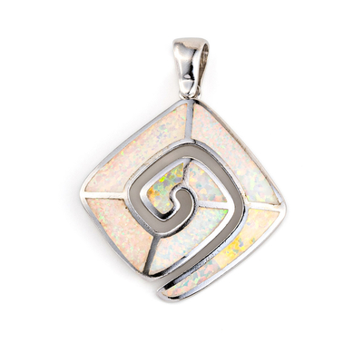 925 Sterling Silver Hawaiian Natural Retro Blauwe Opal Greek Key Meandros Luxury Tegenhanger voor Vrouwen